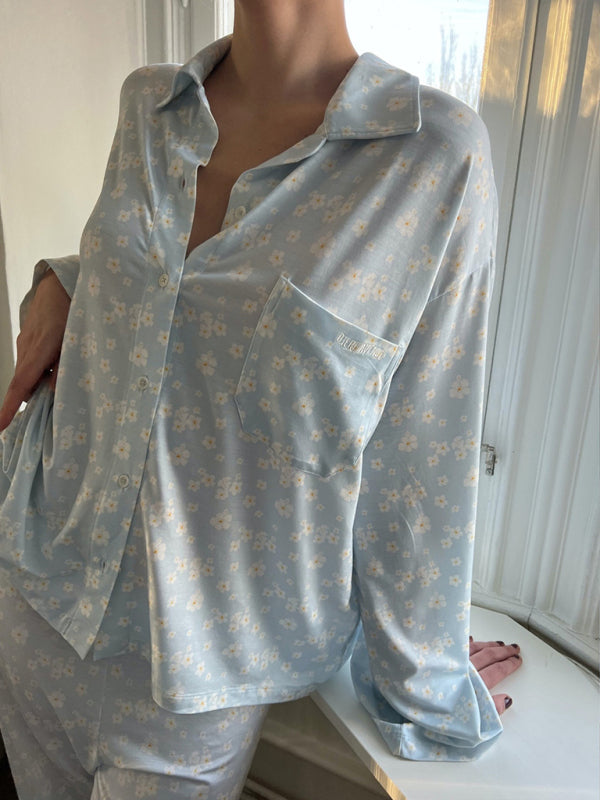 Pajama Set- Fruity Print Pajamas Oversized Set Long Sleeve Shirt and Pants- - Pekosa Women Clothing