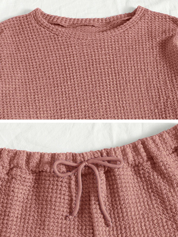 Pajamas- Waffle PJs 2-Piece Sleepwear Set with Long Sleeve Tee- - Pekosa Women Clothing
