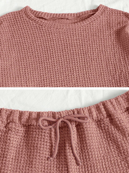 Pajamas- Waffle PJs 2-Piece Sleepwear Set with Long Sleeve Tee- - Pekosa Women Clothing