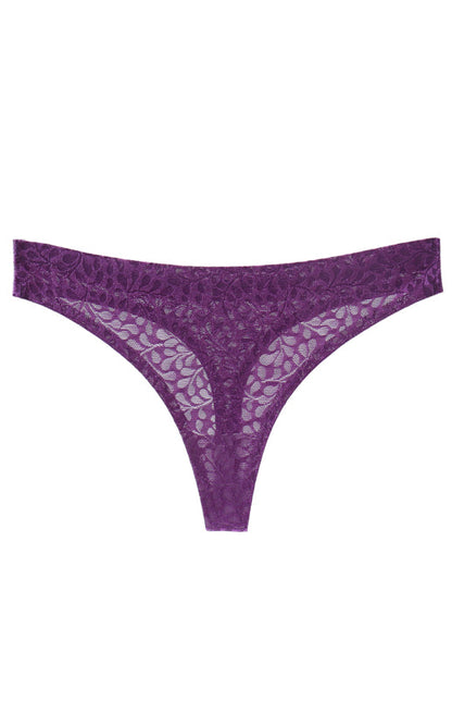 Panties- Women's Lace Panty Thong G-String- Purple- Pekosa Women Clothing
