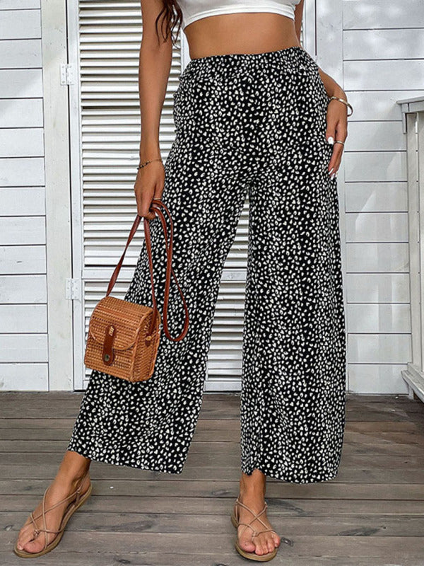 Pants- Leopard Print Trousers for Women - Wide Leg Pants- Black- Pekosa Women Clothing