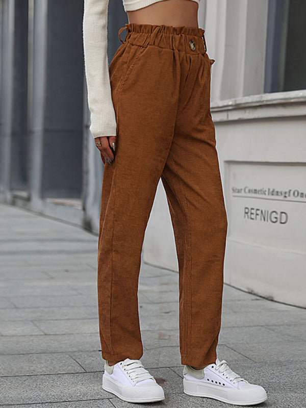 Pants- Women’s Corduroy Straight-Leg Shirred-Waist Pants- - Pekosa Women Clothing