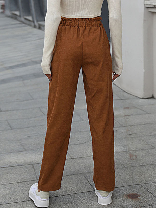 Pants- Women’s Corduroy Straight-Leg Shirred-Waist Pants- - Pekosa Women Clothing