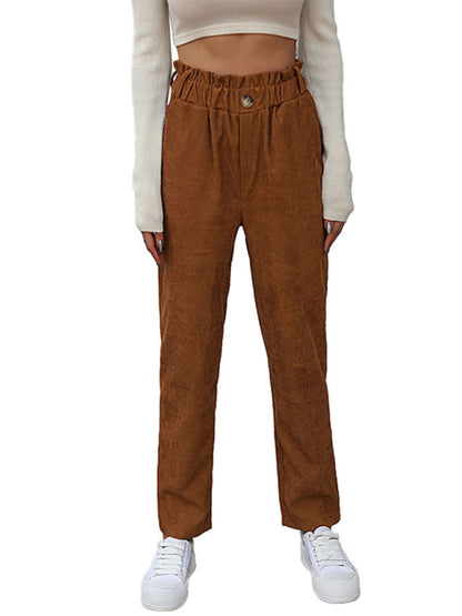 Pants- Women’s Corduroy Straight-Leg Shirred-Waist Pants- - Pekosa Women Clothing