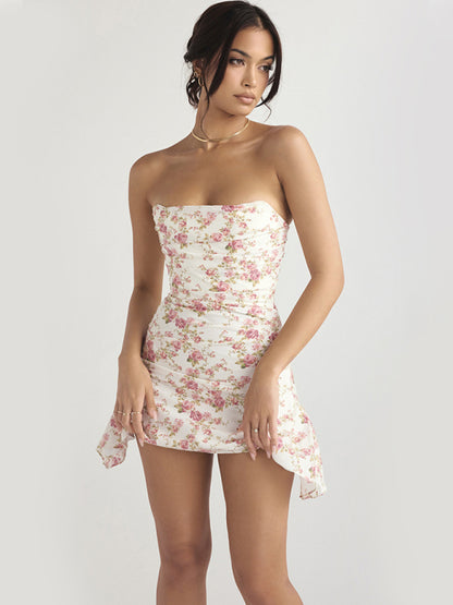 Party Dresses- Elegant Satin Silky Strapless Pleated Corset Mini Dress- - Pekosa Women Clothing