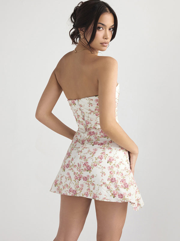 Party Dresses- Elegant Satin Silky Strapless Pleated Corset Mini Dress- - Pekosa Women Clothing