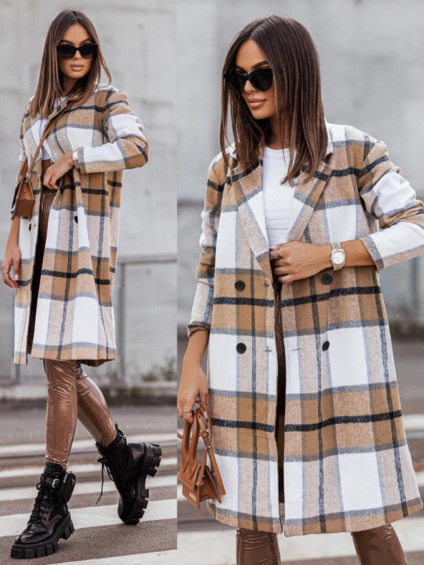 Pea Coats- Wool-Blend Notch Lapel Wool-Blend Pea Coat- - Pekosa Women Clothing
