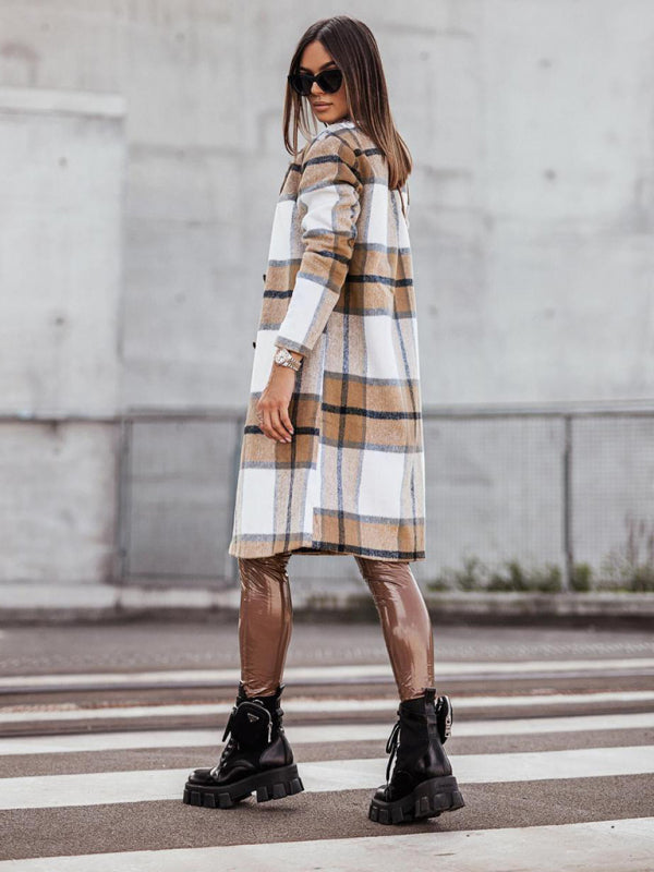 Pea Coats- Wool-Blend Notch Lapel Wool-Blend Pea Coat- - Pekosa Women Clothing