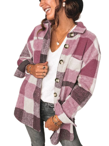 Plaid Jackets- Fall- Winter Plaid Jacket - Shirt Shacket- - Pekosa Women Clothing