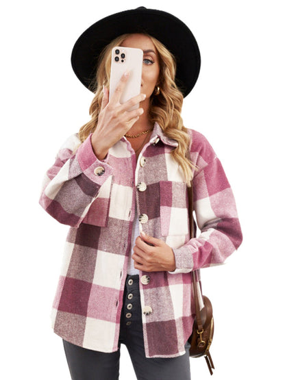 Plaid Jackets- Fall- Winter Plaid Jacket - Shirt Shacket- - Pekosa Women Clothing