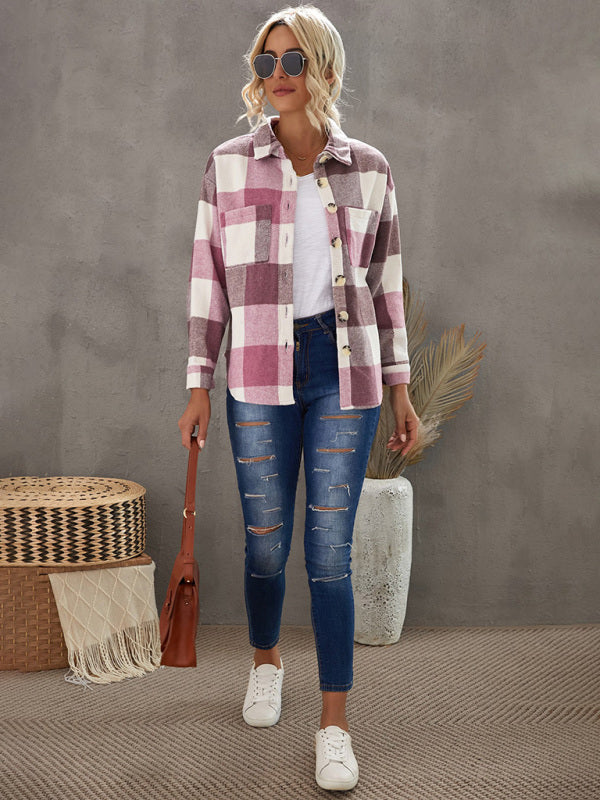 Plaid Jackets- Fall- Winter Plaid Jacket - Shirt Shacket- - Pekosa Women Clothing