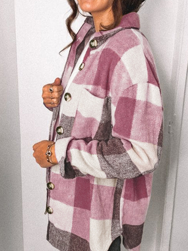 Plaid Jackets- Fall- Winter Plaid Jacket - Shirt Shacket- - Pekosa Women Clothing