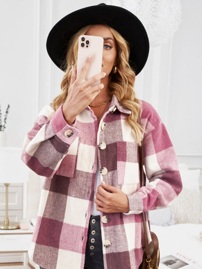Plaid Jackets- Fall- Winter Plaid Jacket - Shirt Shacket- - Pekosa Women Clothing