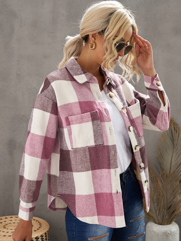 Plaid Jackets- Fall- Winter Plaid Jacket - Shirt Shacket- - Pekosa Women Clothing