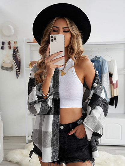 Plaid Jackets- Fall- Winter Plaid Jacket - Shirt Shacket- - Pekosa Women Clothing