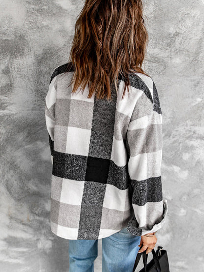 Plaid Jackets- Fall- Winter Plaid Jacket - Shirt Shacket- - Pekosa Women Clothing