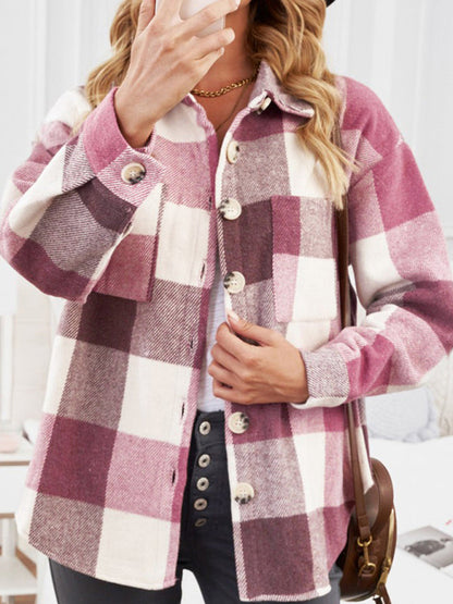 Plaid Jackets- Fall- Winter Plaid Jacket - Shirt Shacket- - Pekosa Women Clothing