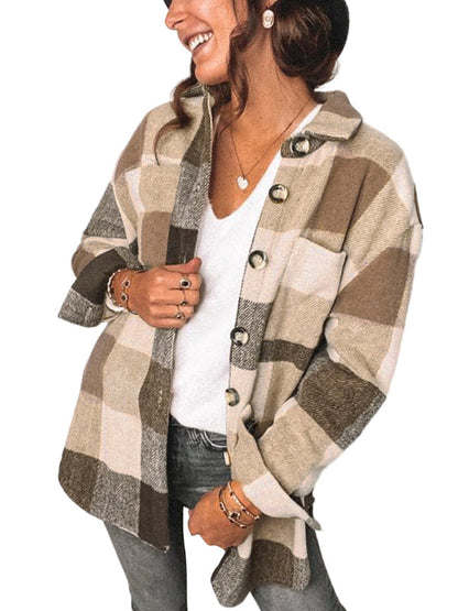 Plaid Jackets- Fall- Winter Plaid Jacket - Shirt Shacket- - Pekosa Women Clothing