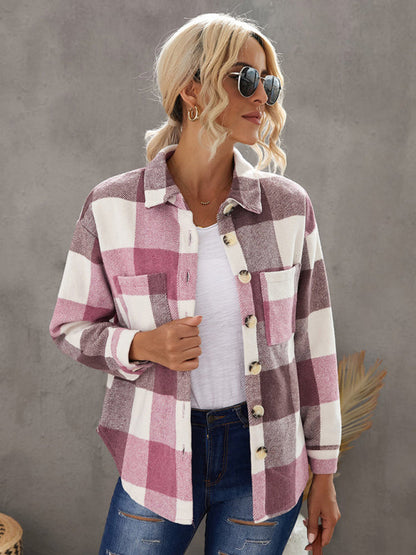 Plaid Jackets- Fall- Winter Plaid Jacket - Shirt Shacket- - Pekosa Women Clothing