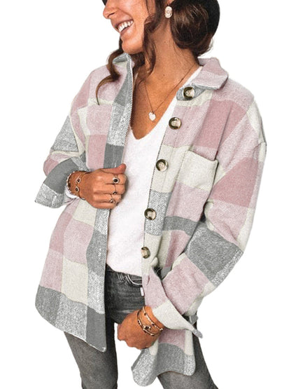 Plaid Jackets- Fall- Winter Plaid Jacket - Shirt Shacket- - Pekosa Women Clothing