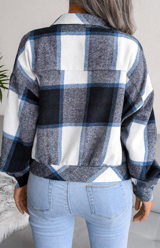 Plaid Jackets- Plaid Tweed Crop Jacket- - Pekosa Women Clothing