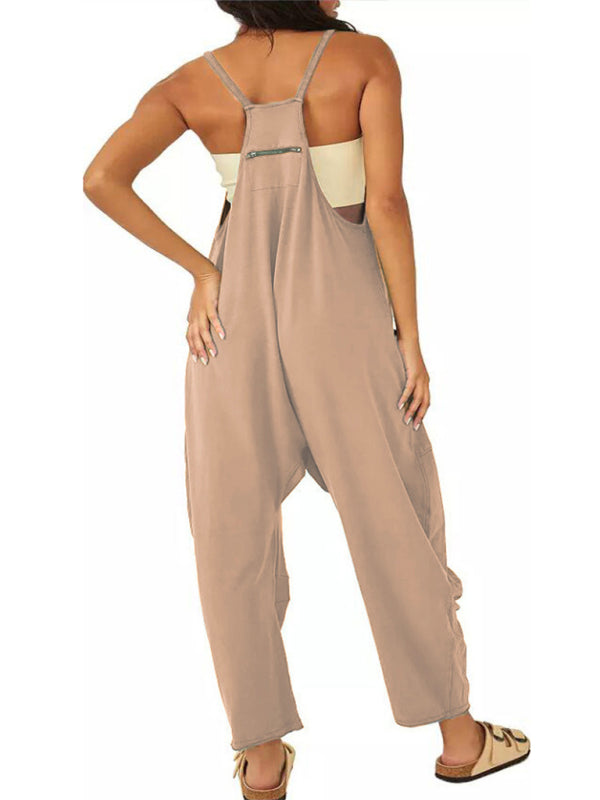 Playsuits- Solid Baggy Bib Overalls with Handy Pockets - Everyday Playsuit- - Pekosa Women Clothing