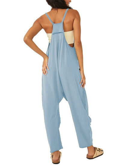 Playsuits- Solid Baggy Bib Overalls with Handy Pockets - Everyday Playsuit- - Pekosa Women Clothing