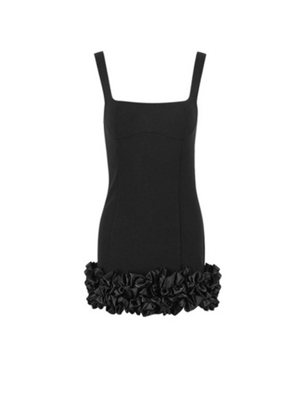 Ruffle Dresses- Vintage Elegant Flounce Hem Square Bodycon Mini dress- - Pekosa Women Clothing