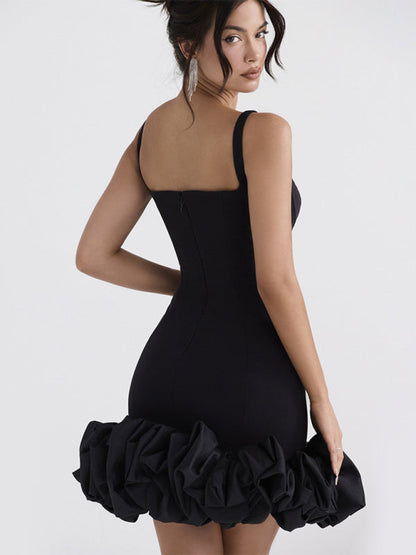 Ruffle Dresses- Vintage Elegant Flounce Hem Square Bodycon Mini dress- - Pekosa Women Clothing