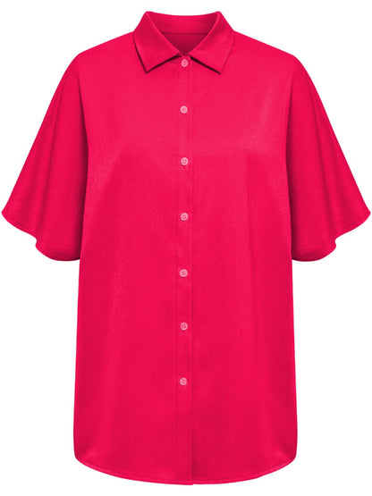 Shirts- Casual Elegance: Women's Short Sleeve Shirt with Button Closure- - Pekosa Women Clothing
