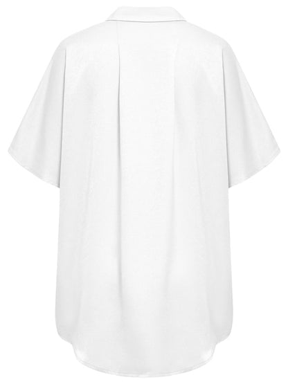Shirts- Casual Elegance: Women's Short Sleeve Shirt with Button Closure- - Pekosa Women Clothing