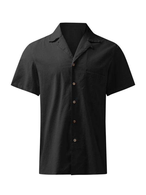 Shirts- Men's Oversized Solid Cotton Short Sleeve Shirt- - Pekosa Women Clothing