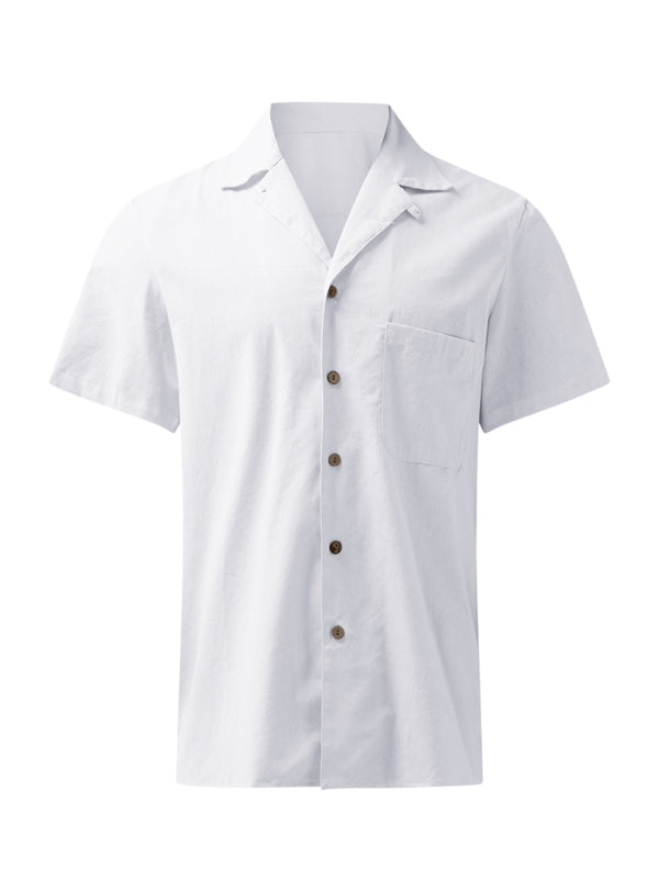 Shirts- Men's Oversized Solid Cotton Short Sleeve Shirt- - Pekosa Women Clothing