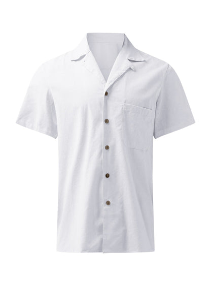 Shirts- Men's Oversized Solid Cotton Short Sleeve Shirt- - Pekosa Women Clothing