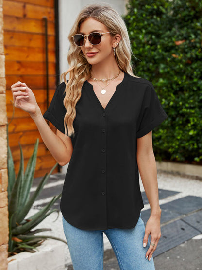 Shirts- Women's Button Down Top Shirt - Versatile Style for Every Occasion!- Black- Pekosa Women Clothing