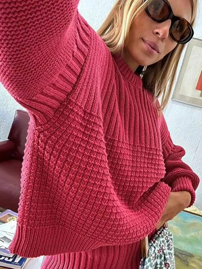 Shrots Set- Comfy Knitwear Duo: Lounge Sweater and Laid-Back Shorts- - Pekosa Women Clothing