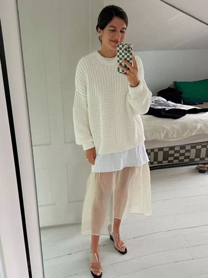 Shrots Set- Comfy Knitwear Duo: Lounge Sweater and Laid-Back Shorts- - Pekosa Women Clothing