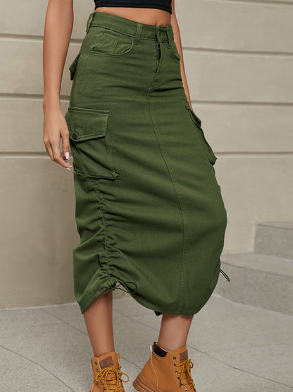 Skirt- Get Ready for Adventure with the Retro Parachute Cargo Skirt- Olive green- Pekosa Women Clothing