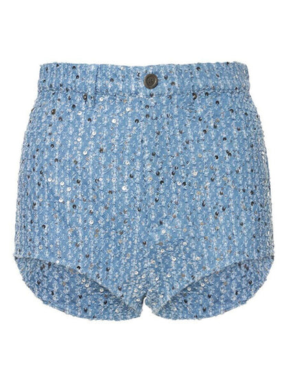 Sparkle Denim Outfits- Sparkle Denim 2-Piece Outfit - Crop Jacket and Shorts- - Pekosa Women Fashion