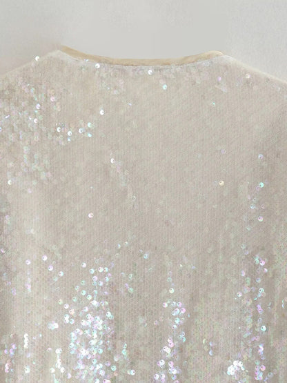 Sparkly Jackets- Glitter Sequined Zip-Up Bomber Jacket- - Pekosa Women Clothing