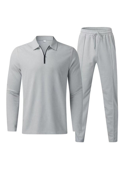 Sport Outfits- Long Sleeve Zip-Up T-Shirt and Pencil Pants in Cotton Blend for Men- Grey- Pekosa Women Clothing