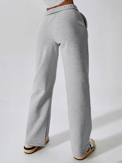Sport Outfits- Solid Cotton Sporty Tracksuit Sweatpants- - Pekosa Women Clothing