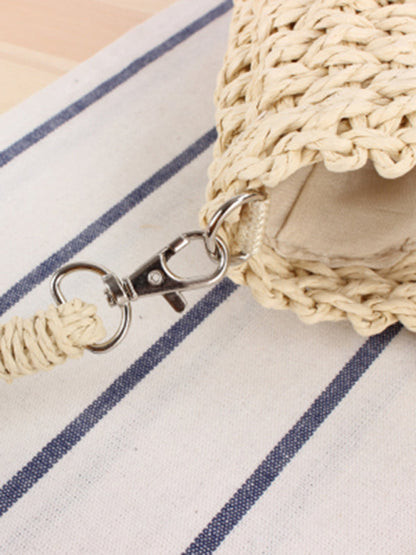 Straw Bags- Half round straw woven bag beach hand woven bag holiday women's bagBraided Round Straw Shoulder Bag- - Pekosa Women Clothing