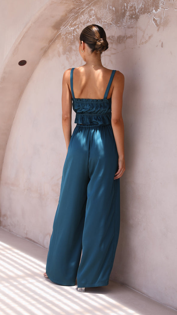 Suit - Pants and Top Set- 2-Piece Satin Casual Suit - Cami Crop Top + Pants Set- - Pekosa Women Clothing