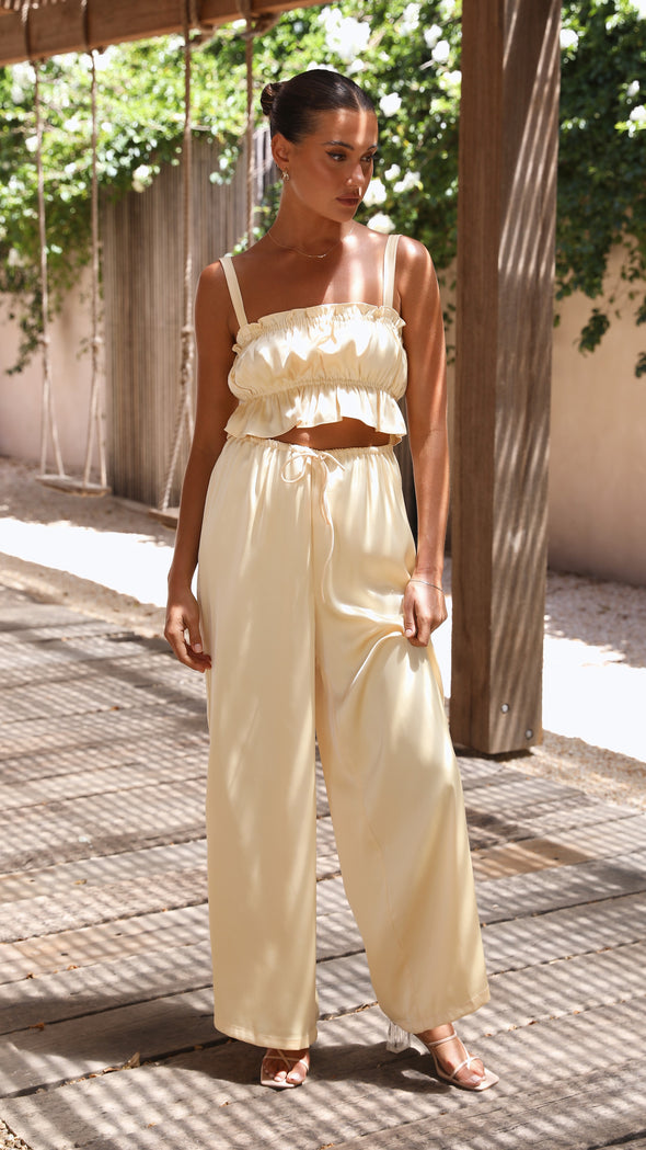 Suit - Pants and Top Set- 2-Piece Satin Casual Suit - Cami Crop Top + Pants Set- - Pekosa Women Clothing