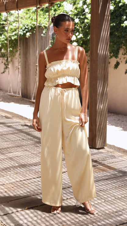 Suit - Pants and Top Set- 2-Piece Satin Casual Suit - Cami Crop Top + Pants Set- - Pekosa Women Clothing