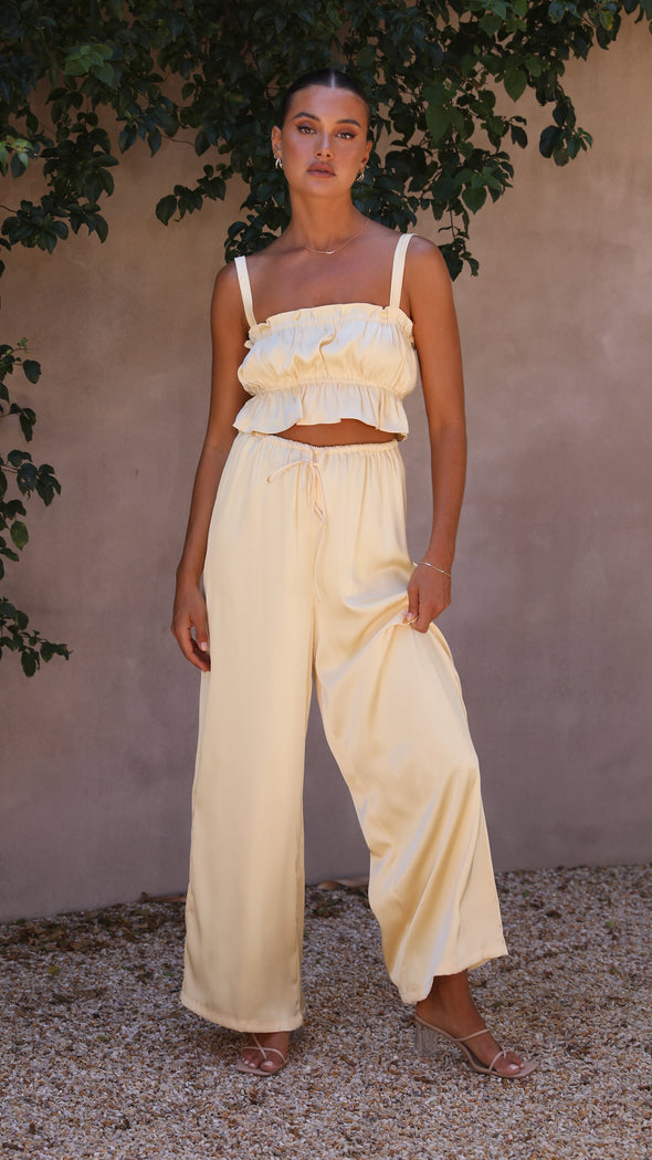 Suit - Pants and Top Set- 2-Piece Satin Casual Suit - Cami Crop Top + Pants Set- - Pekosa Women Clothing