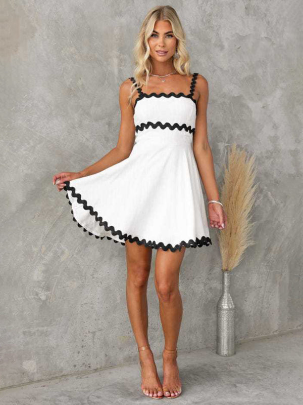 Summer Dresses- Essential A-Line Cami Dress with Ric-Rac Trim- - Pekosa Women Clothing