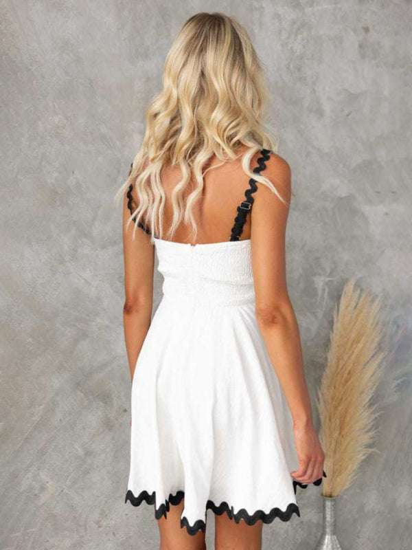 Summer Dresses- Essential A-Line Cami Dress with Ric-Rac Trim- - Pekosa Women Clothing
