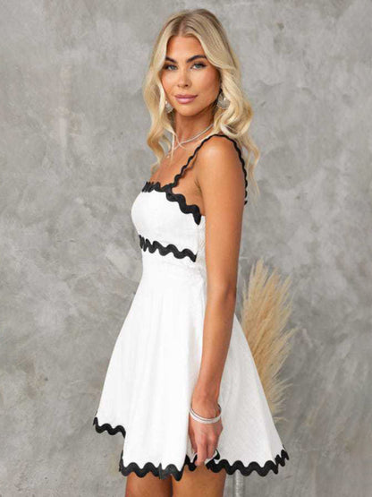 Summer Dresses- Essential A-Line Cami Dress with Ric-Rac Trim- - Pekosa Women Clothing